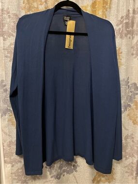Eileen Fisher Navy Open-Front Draped Cardigan Jacket